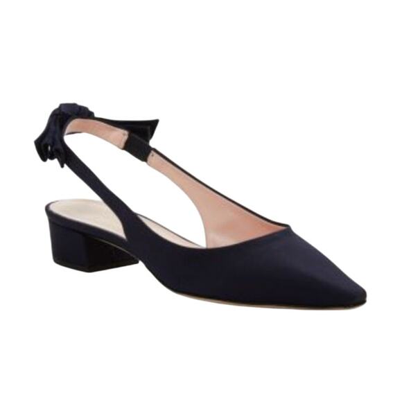 Kate Spade Navy Bow Slingbacks – Size 9 Low Block Heels - Picture 1 of 6